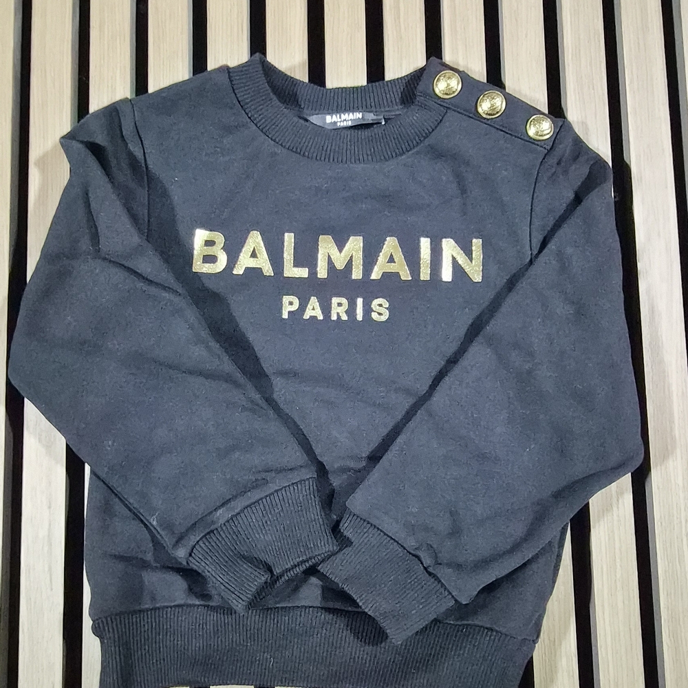 Balmain Men's Dark Gray Sweater with Gold Accents